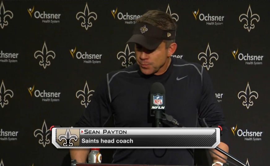 Post-game conference at the Mercedes Benz Superdome is interrupted repeatedly by a fan